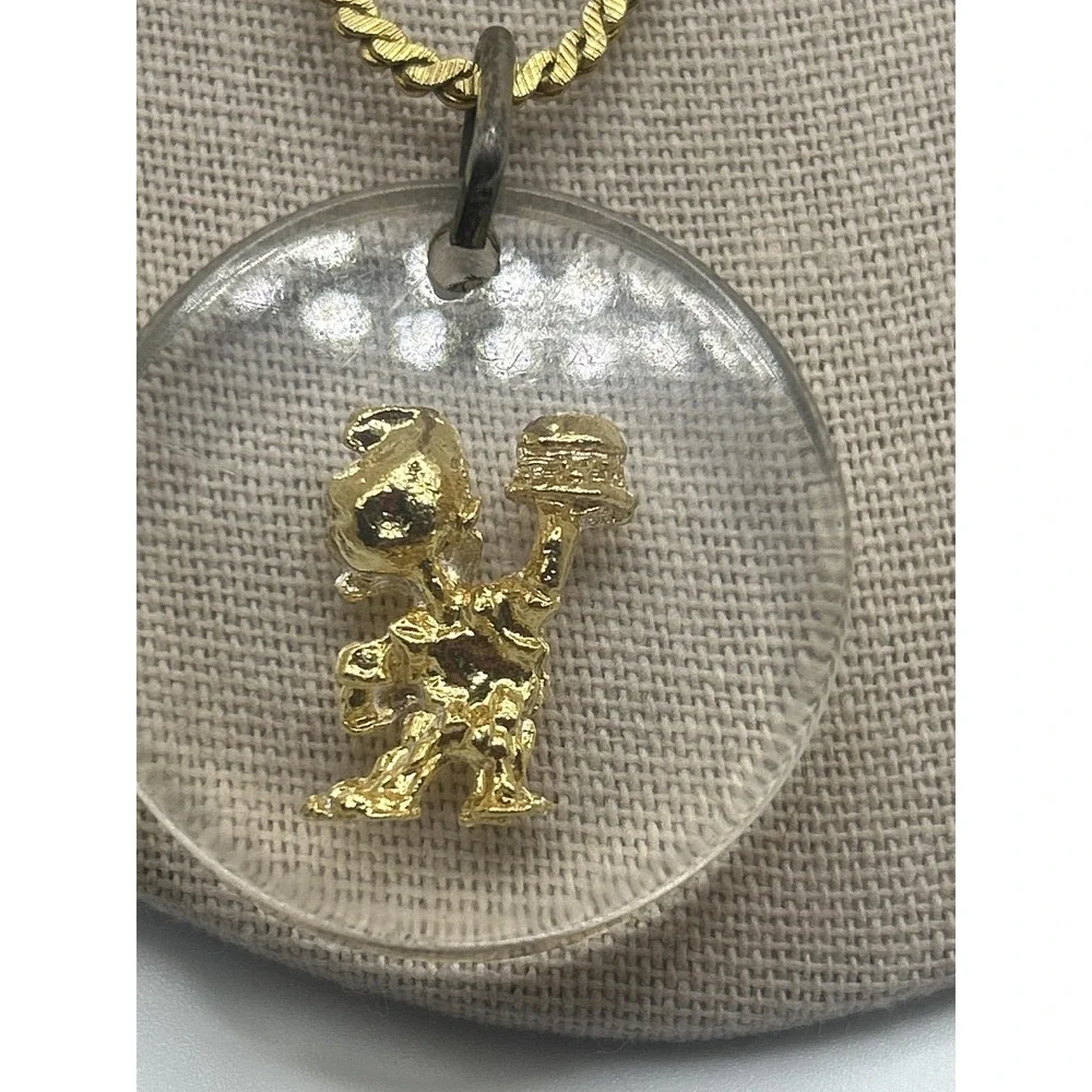 Big Boy Burger Disc Pendant Necklace Gold‎ Tone Retro Charm